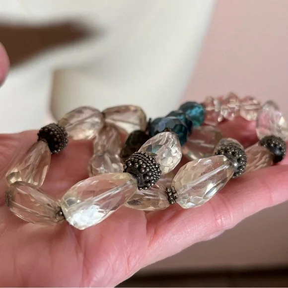 Vintage Bohemian Silver Heavy Clear Quartz Stone Blue Chunky Western Necklace